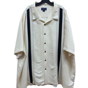 Indigo Smith 5XB Ivory Bowling Shirt  Black Striped Panels 65% Rayon 35% Polyest